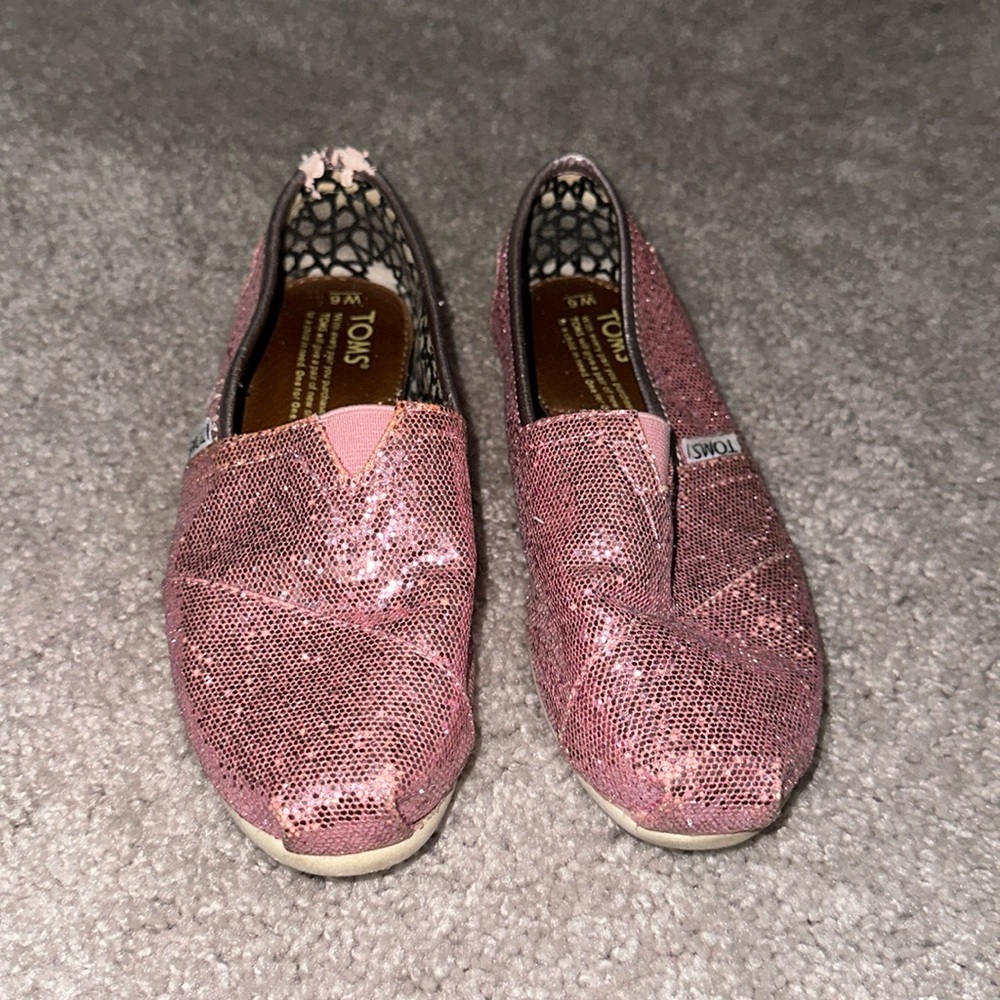 TOMS pink glittery shoes